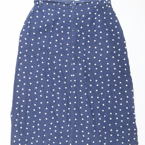 Marks and Spencer Womens Blue Polka Dot Linen Midi A-Line Skirt Size 12