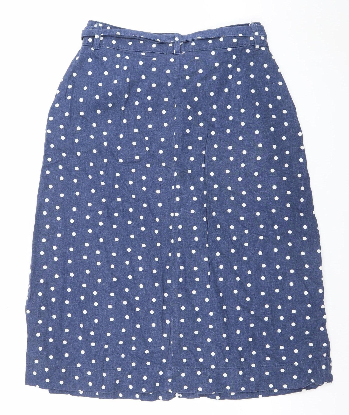 Marks and Spencer Womens Blue Polka Dot Linen Midi A-Line Skirt Size 12