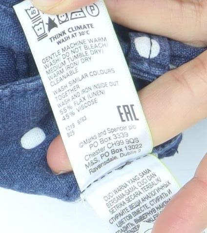 Marks and Spencer Womens Blue Polka Dot Linen Midi A-Line Skirt Size 12