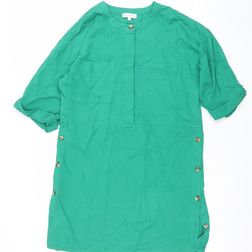 Warehouse Women’s Green Shift Dress Size 10 Short Sleeve Button Detail