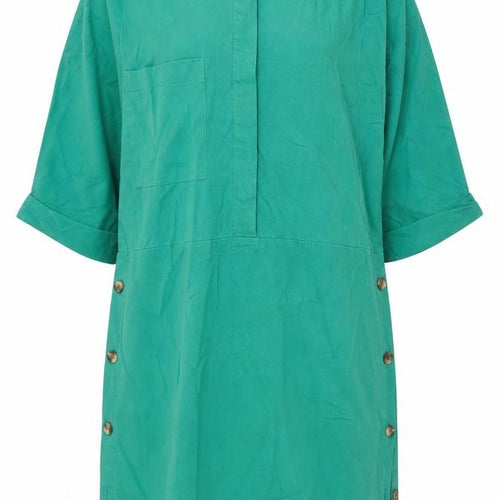 Warehouse Women’s Green Shift Dress Size 10 Short Sleeve Button Detail