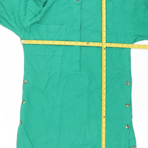 Warehouse Women’s Green Shift Dress Size 10 Short Sleeve Button Detail