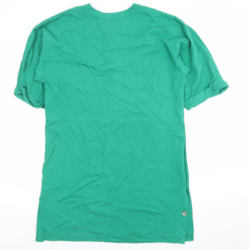 Warehouse Women’s Green Shift Dress Size 10 Short Sleeve Button Detail