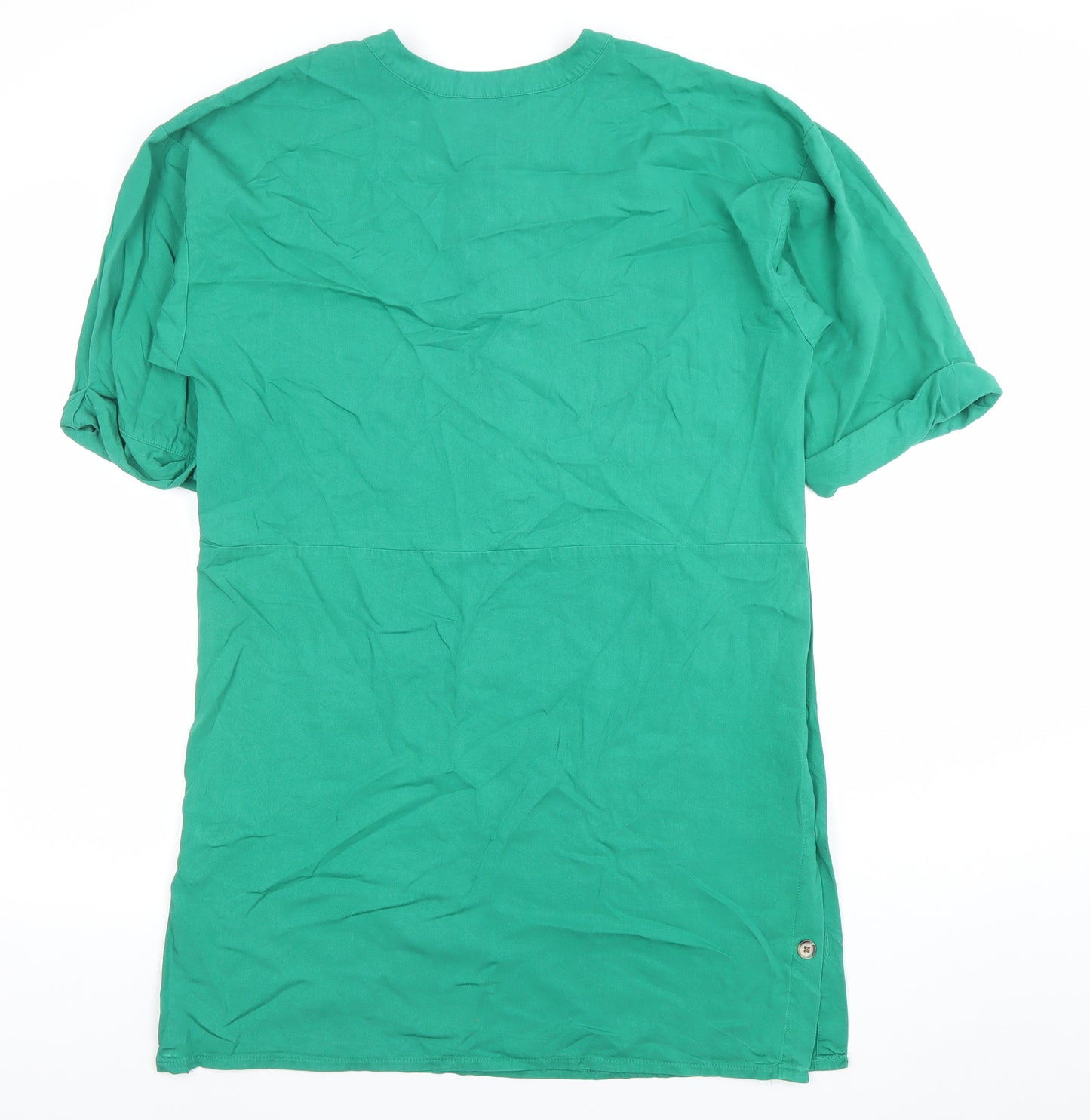 Warehouse Women’s Green Shift Dress Size 10 Short Sleeve Button Detail