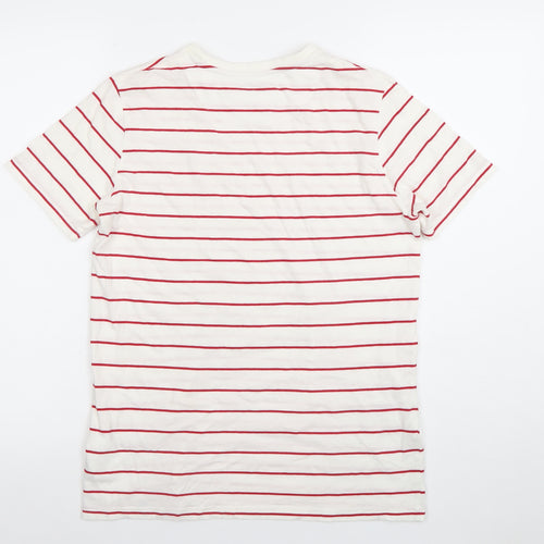 Penguin Boys White Red Striped Cotton Crew Neck T-Shirt Size 14-15 Years