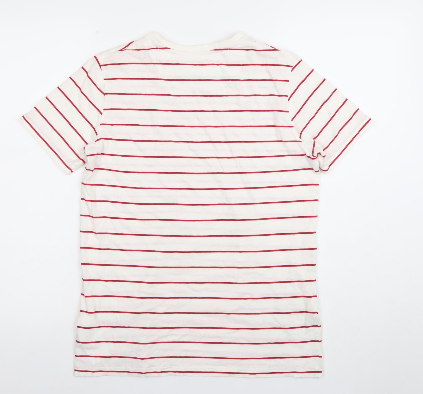Penguin Boys White Red Striped Cotton Crew Neck T-Shirt Size 14-15 Years
