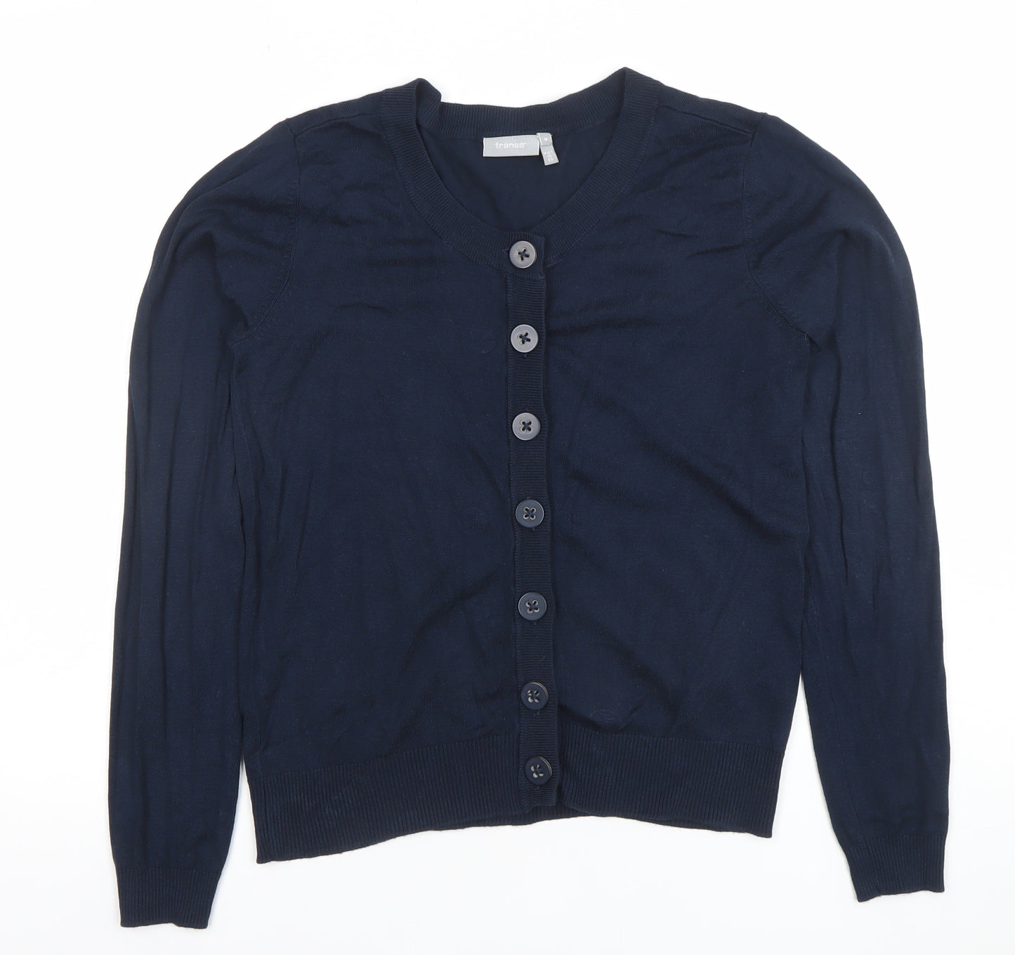 Fransa Women's Blue V-Neck Button Cardigan Size M Lightweight Knit
