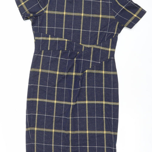 Marks and Spencer Women Blue Check Collared Shift Dress Size 12