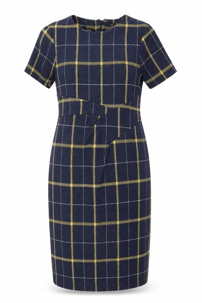 Front view of Marks & Spencer Women Blue Check Collared Shift Dress, size 12
