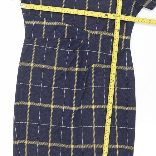 Marks and Spencer Women Blue Check Collared Shift Dress Size 12