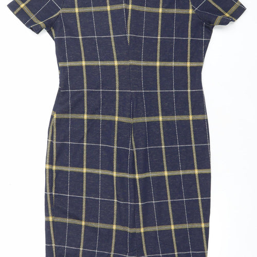 Marks and Spencer Women Blue Check Collared Shift Dress Size 12