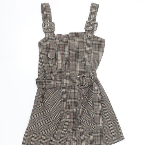 Boohoo Women’s Brown Check Belted Sleeveless Playsuit UK 10