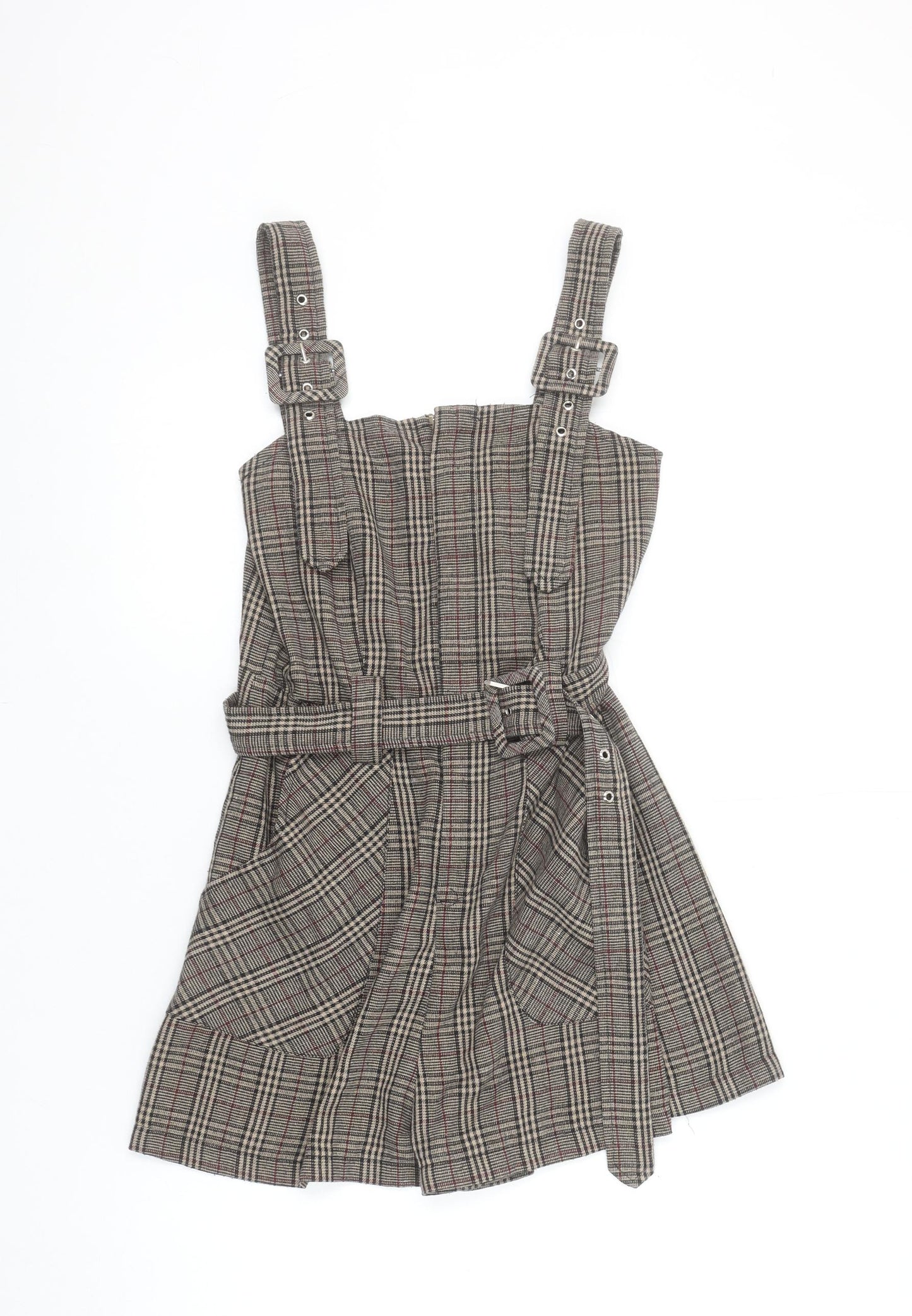 Boohoo Women’s Brown Check Belted Sleeveless Playsuit UK 10