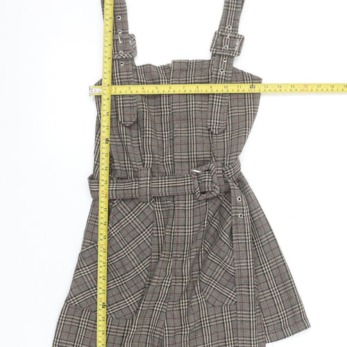 Boohoo Women’s Brown Check Belted Sleeveless Playsuit UK 10