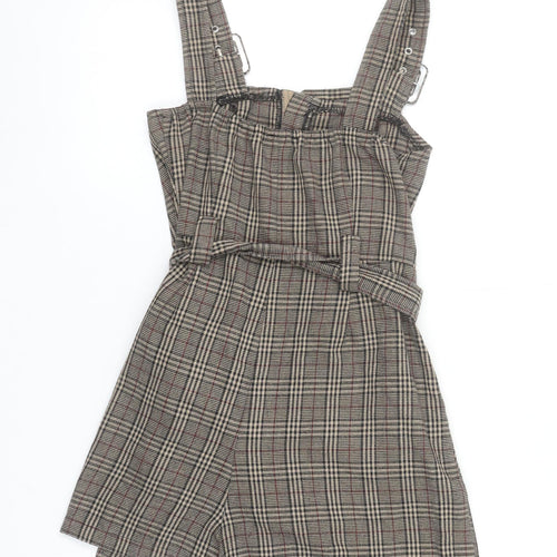 Boohoo Women’s Brown Check Belted Sleeveless Playsuit UK 10