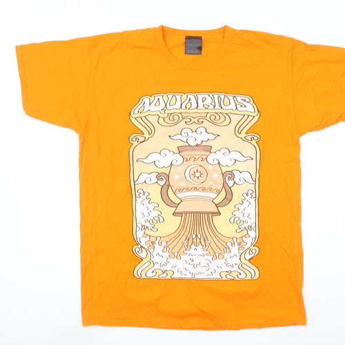 HNR LDN Unisex Orange Aquarius Graphic Cotton T-Shirt Size M
