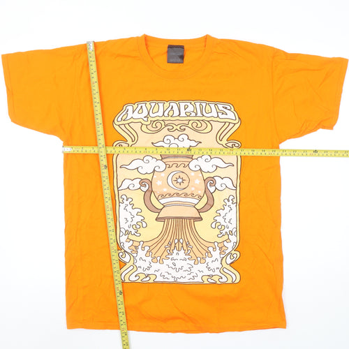 HNR LDN Unisex Orange Aquarius Graphic Cotton T-Shirt Size M