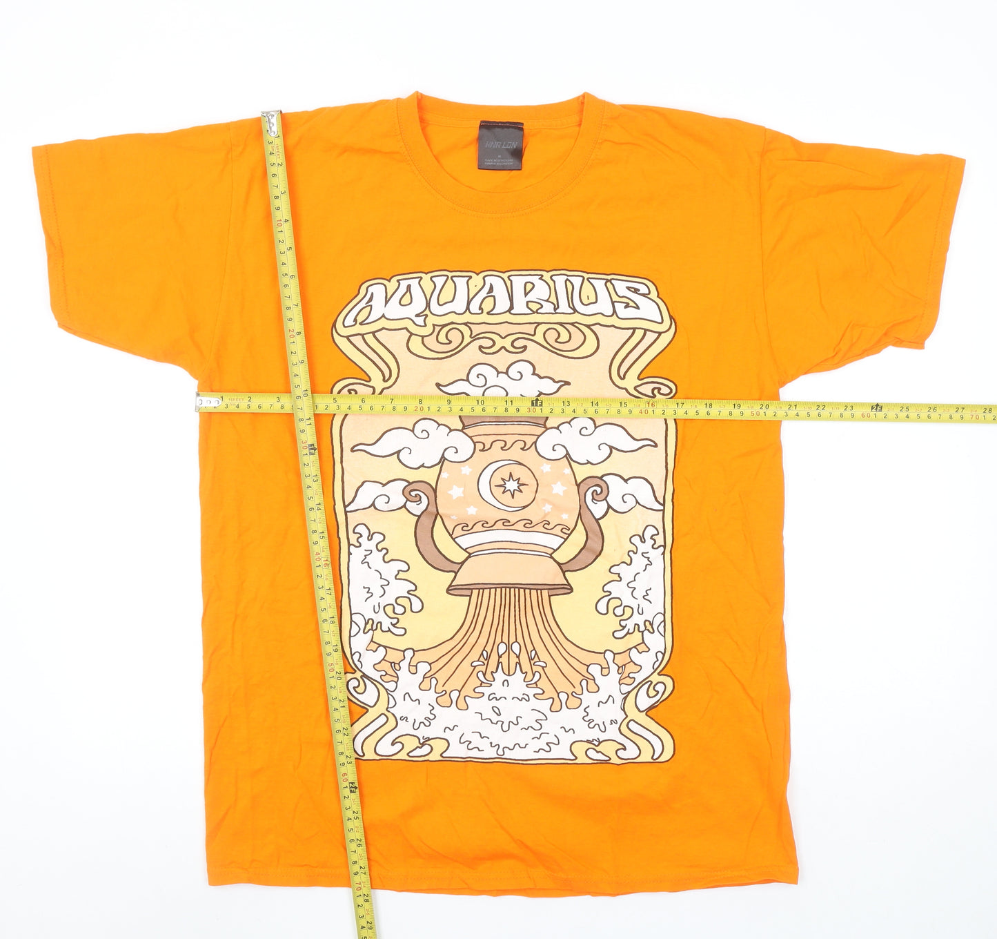 HNR LDN Unisex Orange Aquarius Graphic Cotton T-Shirt Size M