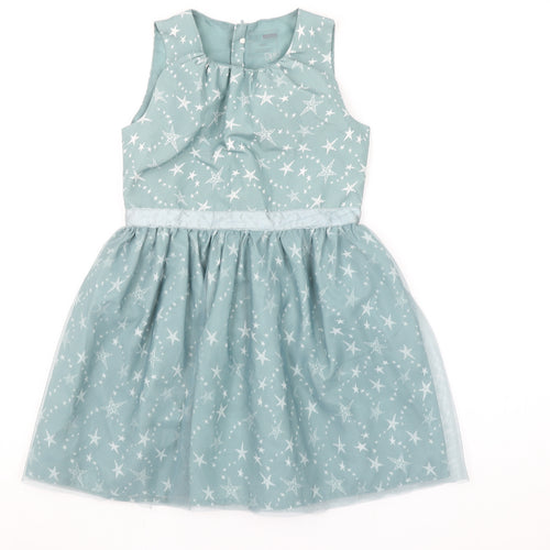 Name It Girls Blue Star Print Sleeveless A-Line Party Dress 7 Years