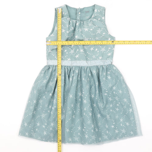 Name It Girls Blue Star Print Sleeveless A-Line Party Dress 7 Years