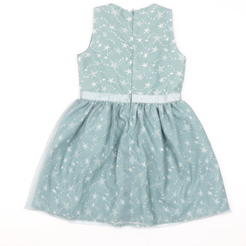 Name It Girls Blue Star Print Sleeveless A-Line Party Dress 7 Years