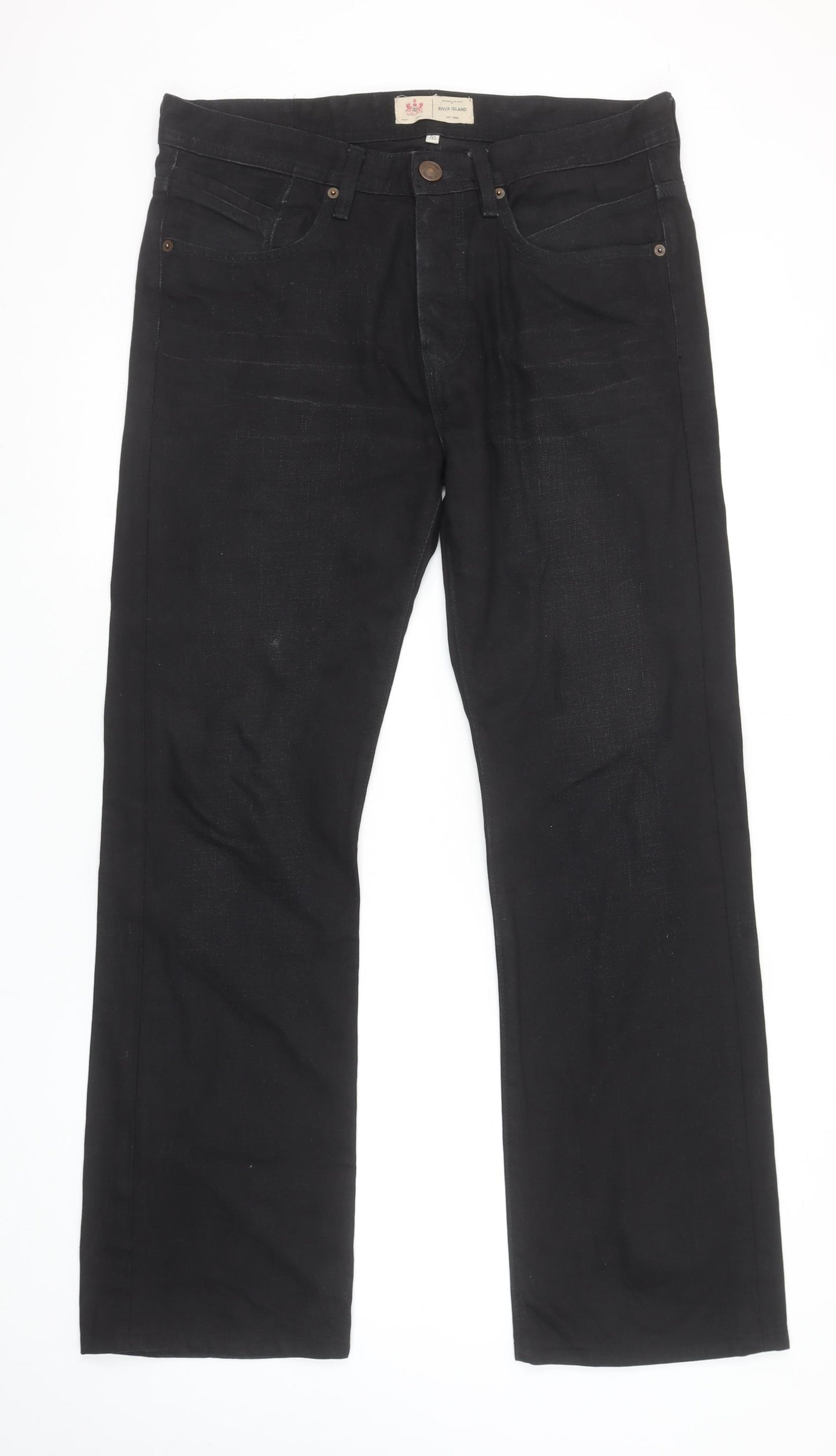 River Island Mens Black Straight Leg Regular Fit Jeans 32x32