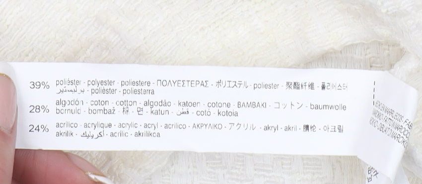 Zara Women Ivory Tweed Zip Mini Skirt Size 12 High Waist