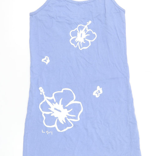 Le Gall Women’s Blue Floral Cotton Slip Dress Size 10 Summer Casual