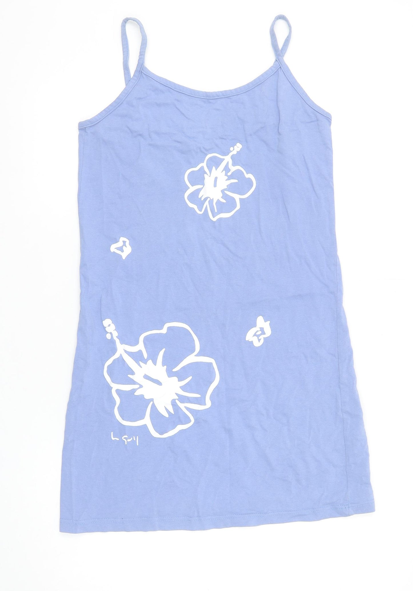 Le Gall Women’s Blue Floral Cotton Slip Dress Size 10 Summer Casual