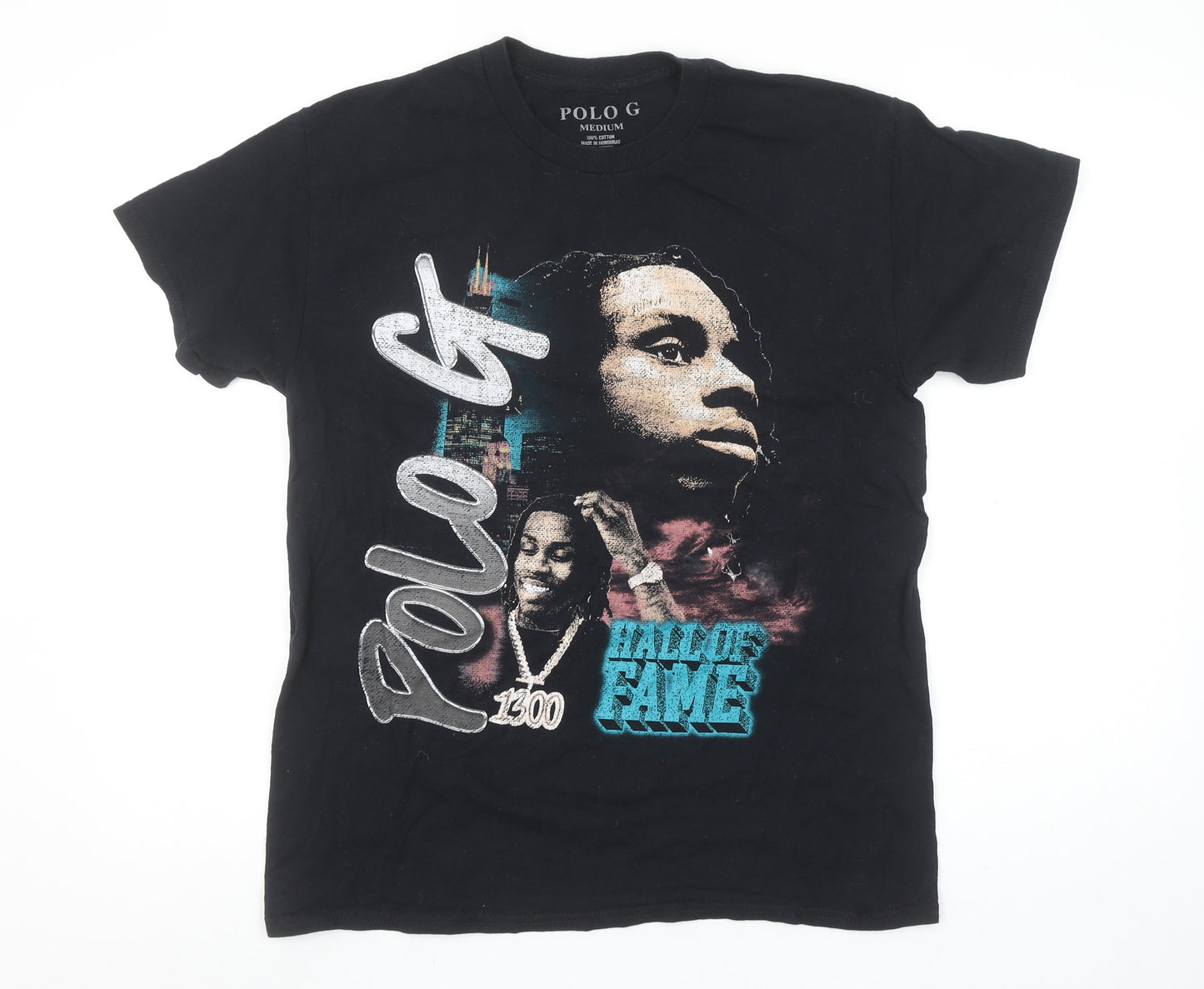 Polo G Men's Black Hall of Fame Graphic Cotton T-Shirt Medium