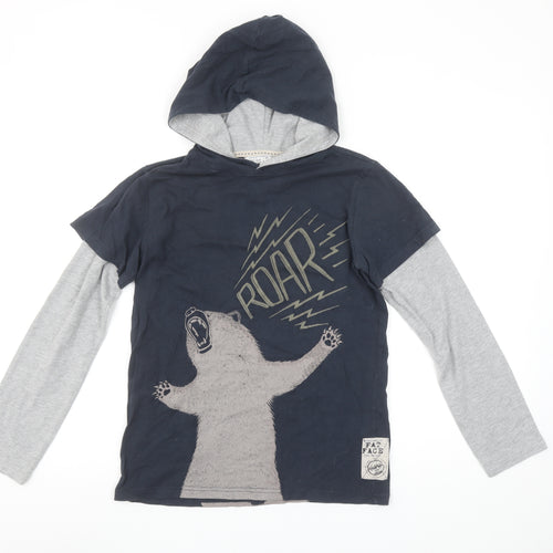Fat Face Boys Blue Bear Graphic Hoodie 10-11 Years Cotton Blend