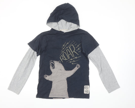 Fat Face Boys Blue Bear Graphic Hoodie 10-11 Years Cotton Blend