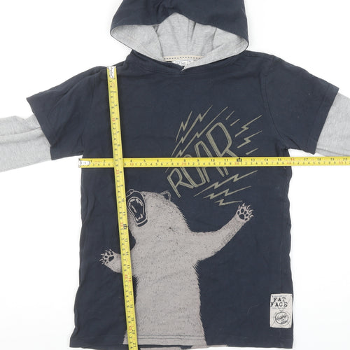 Fat Face Boys Blue Bear Graphic Hoodie 10-11 Years Cotton Blend