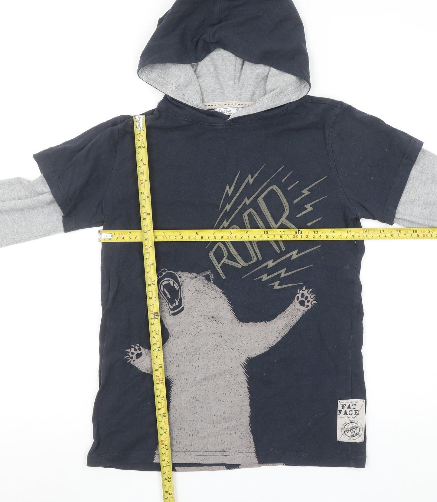Fat Face Boys Blue Bear Graphic Hoodie 10-11 Years Cotton Blend