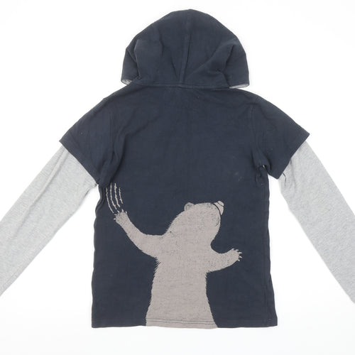 Fat Face Boys Blue Bear Graphic Hoodie 10-11 Years Cotton Blend