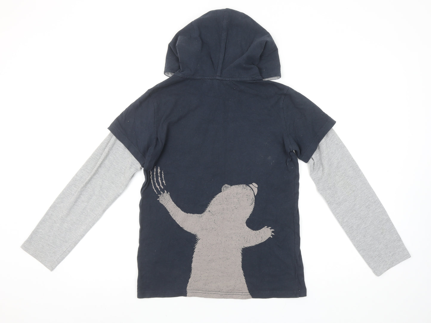 Fat Face Boys Blue Bear Graphic Hoodie 10-11 Years Cotton Blend