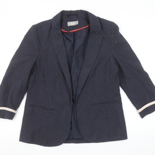 Wallis Women Navy Blue Polka Dot Blazer Size 12 Lined Tailored Jacket