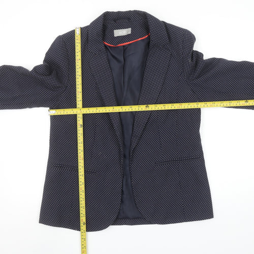 Wallis Women Navy Blue Polka Dot Blazer Size 12 Lined Tailored Jacket