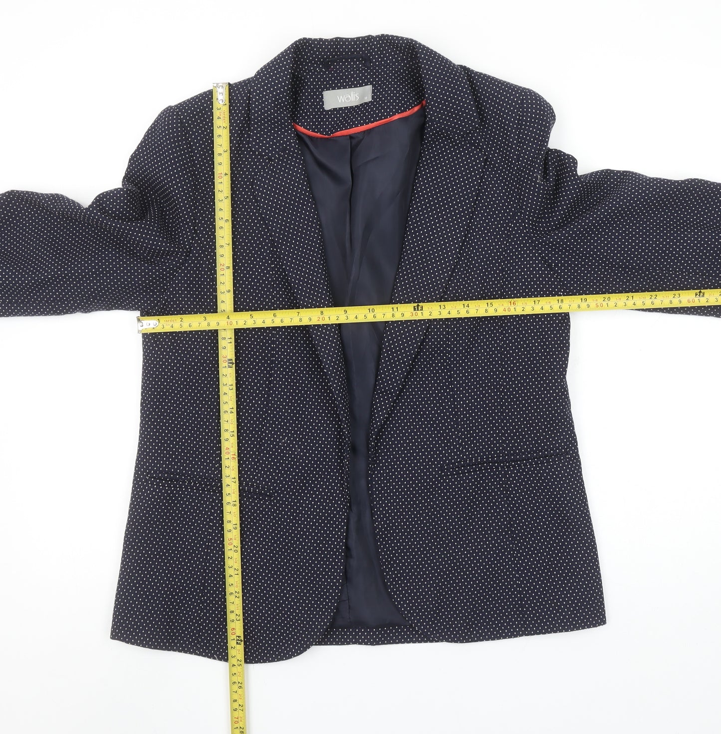 Wallis Women Navy Blue Polka Dot Blazer Size 12 Lined Tailored Jacket