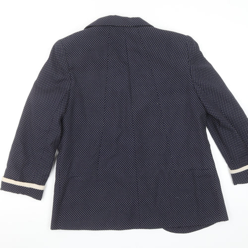 Wallis Women Navy Blue Polka Dot Blazer Size 12 Lined Tailored Jacket