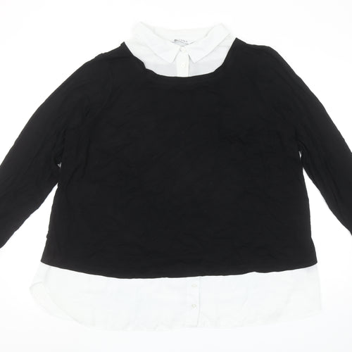 Evans Womens Black White Collared Long Sleeve Jersey Blouse Size 20