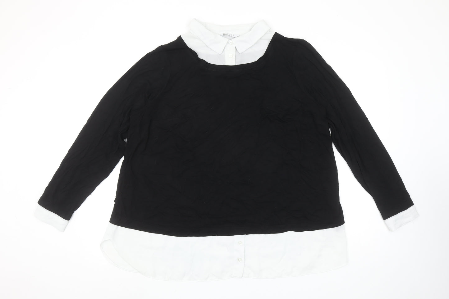 Evans Womens Black White Collared Long Sleeve Jersey Blouse Size 20