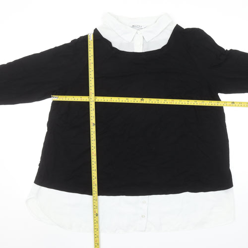 Evans Womens Black White Collared Long Sleeve Jersey Blouse Size 20