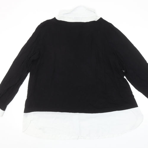 Evans Womens Black White Collared Long Sleeve Jersey Blouse Size 20