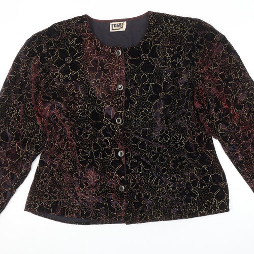 Fosby London Women's Black Floral Velvet Suit Jacket Size 20
