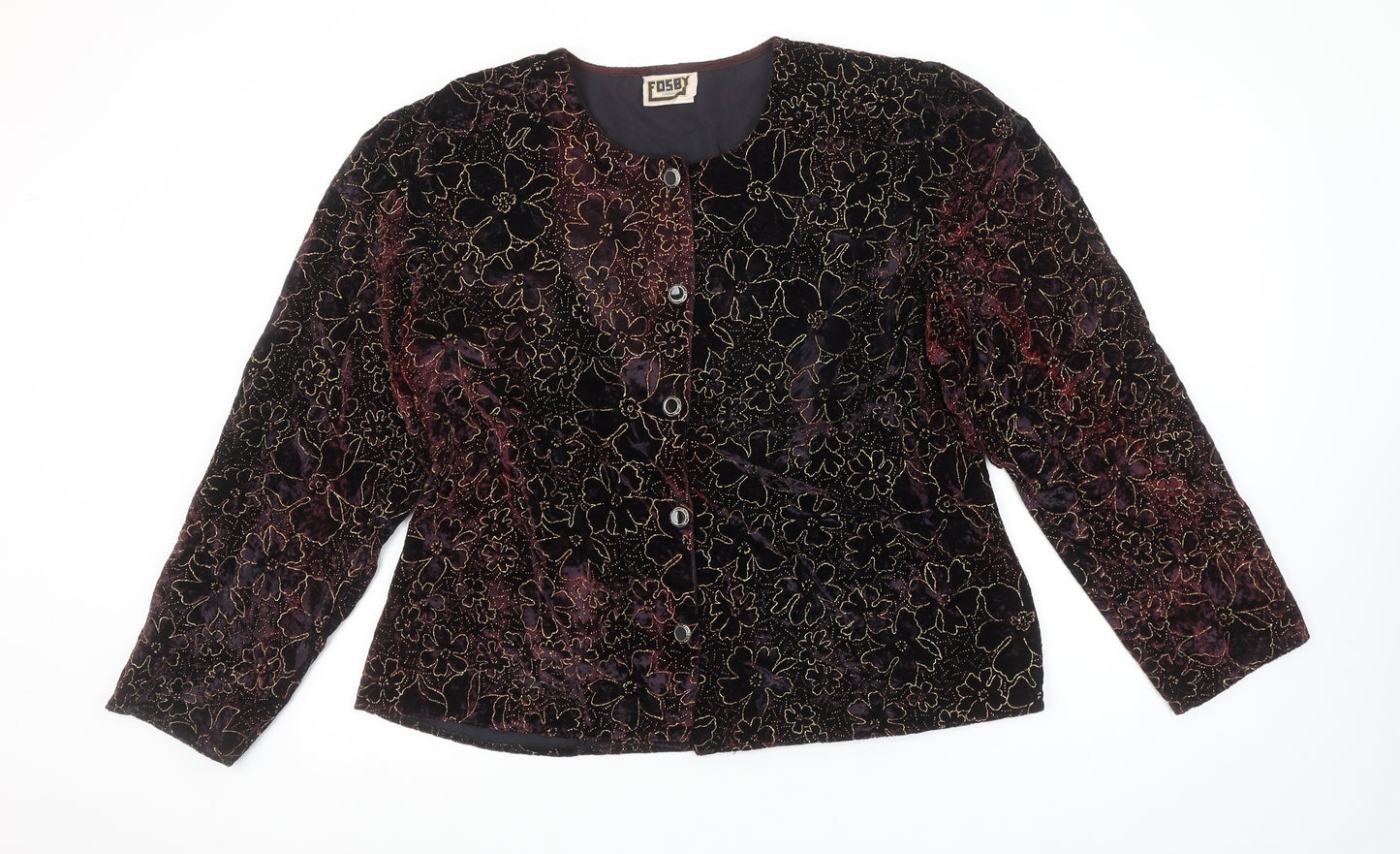 Fosby London Women's Black Floral Velvet Suit Jacket Size 20