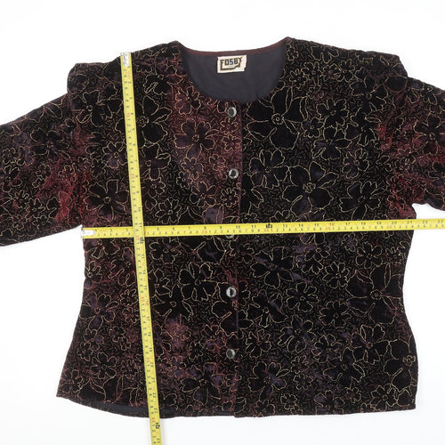 Fosby London Women's Black Floral Velvet Suit Jacket Size 20