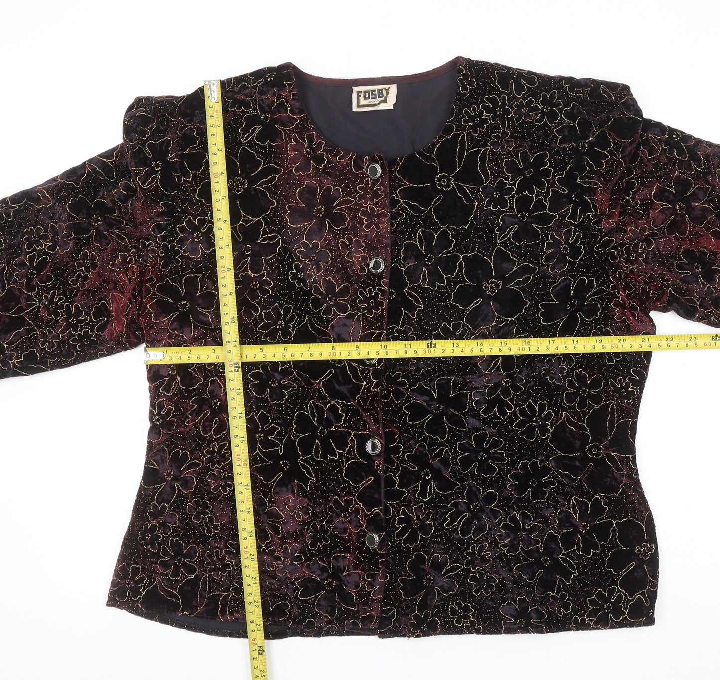 Fosby London Women's Black Floral Velvet Suit Jacket Size 20