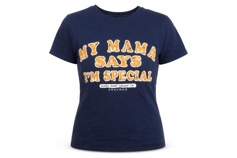 Front view of Bubba Gump Shrimp Co. Women's Blue Graphic T-Shirt, size S
