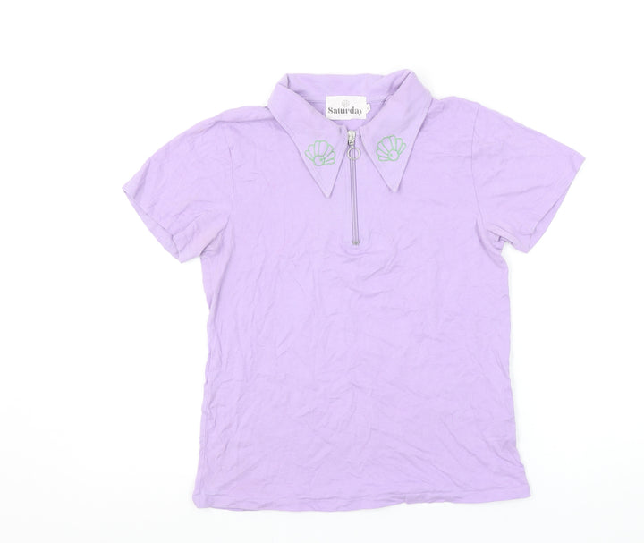 Saturday by Megan Ellaby Womens Purple Cotton Polo Shirt Size S
